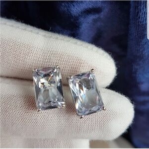Swarovski Elements 925 Sterling Silver 4ct Emerald-cut Solitaire Earrings NEW